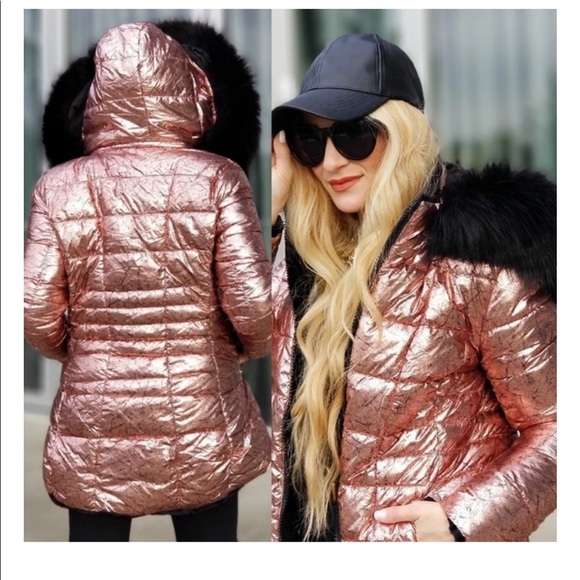 Coalition L.A. Reversible Metallic‎ Faux Fur Coat Mob Wife - Picture 2 of 16